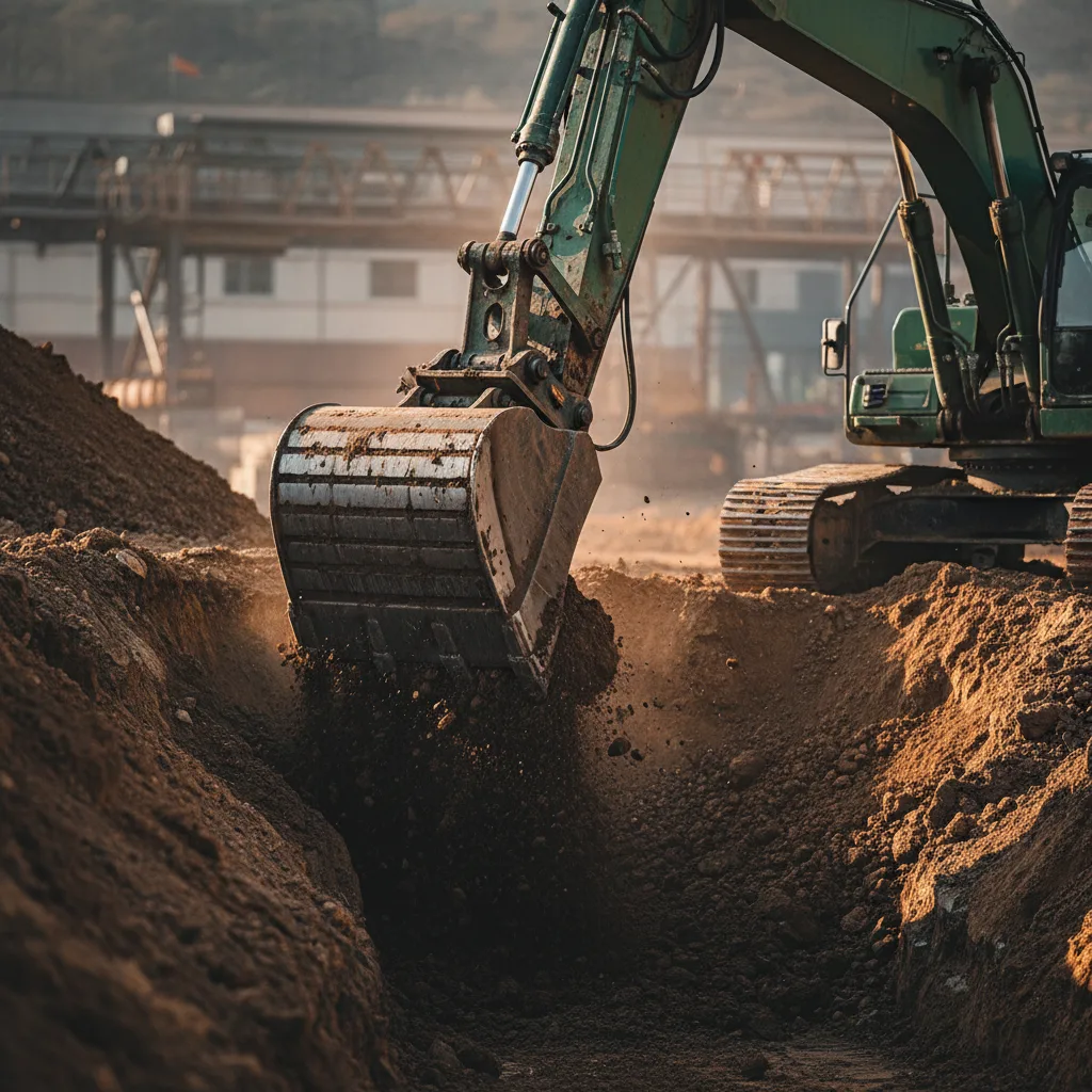 Terrassement Charente excavator in action on a job site in Charente