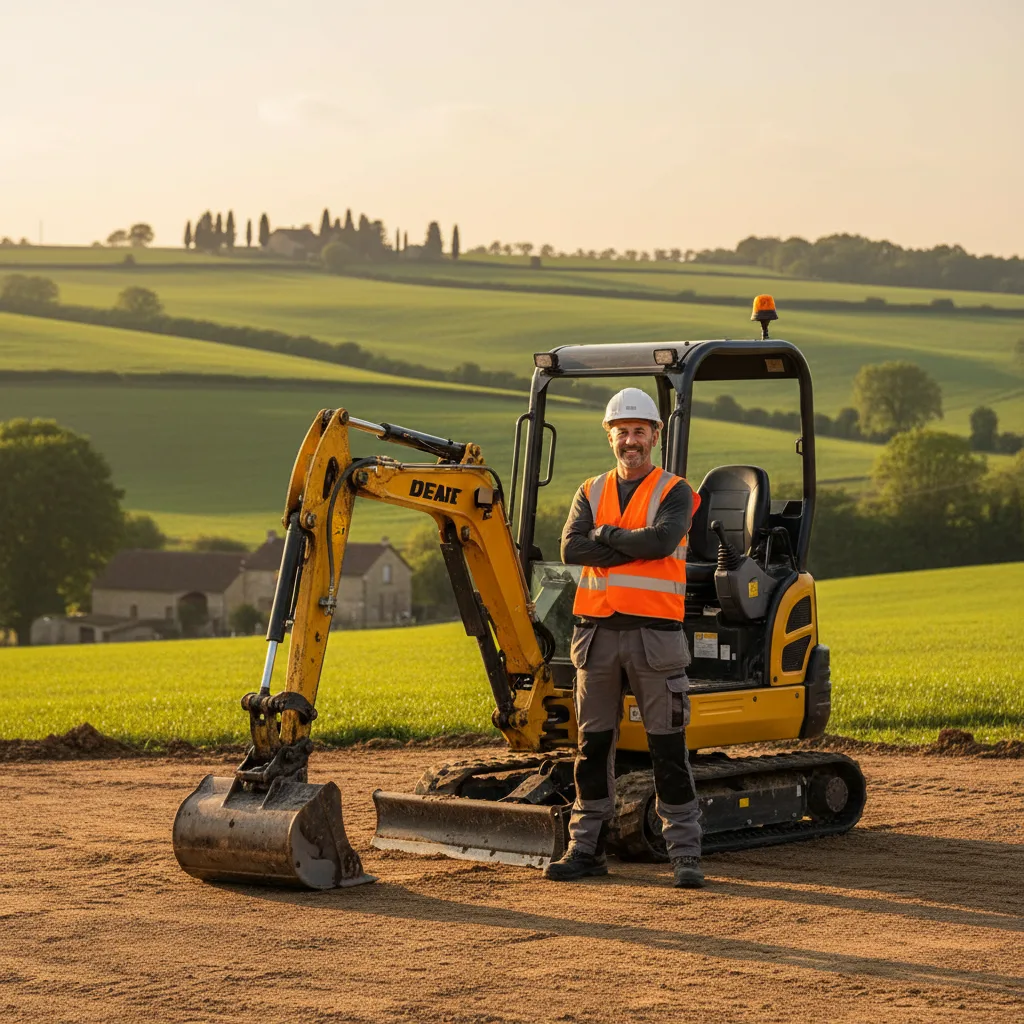 Terrassement Charente excavator in action on a job site in Charente