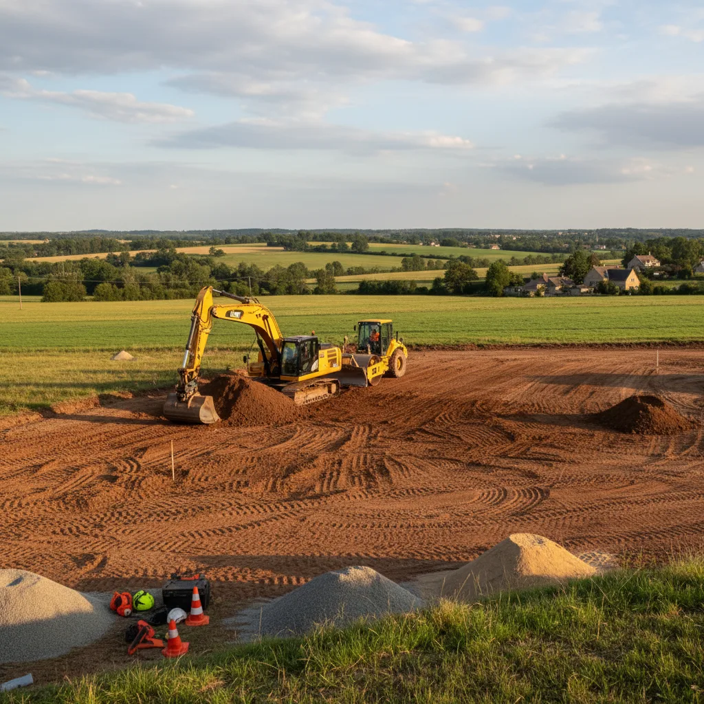 Site grading and excavation for construction in Mauprevoir, Charente