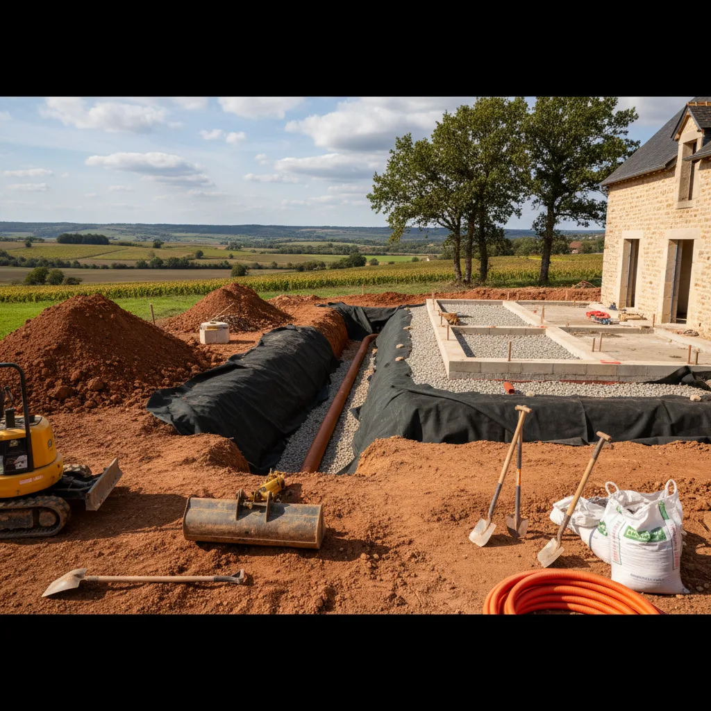 Perimeter drainage around a house in Charente