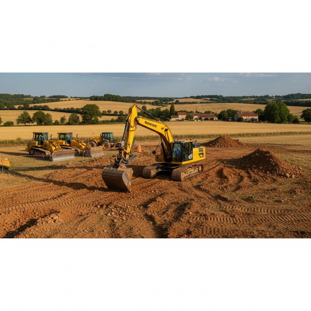 Topsoil stripping with an excavator in Charente
